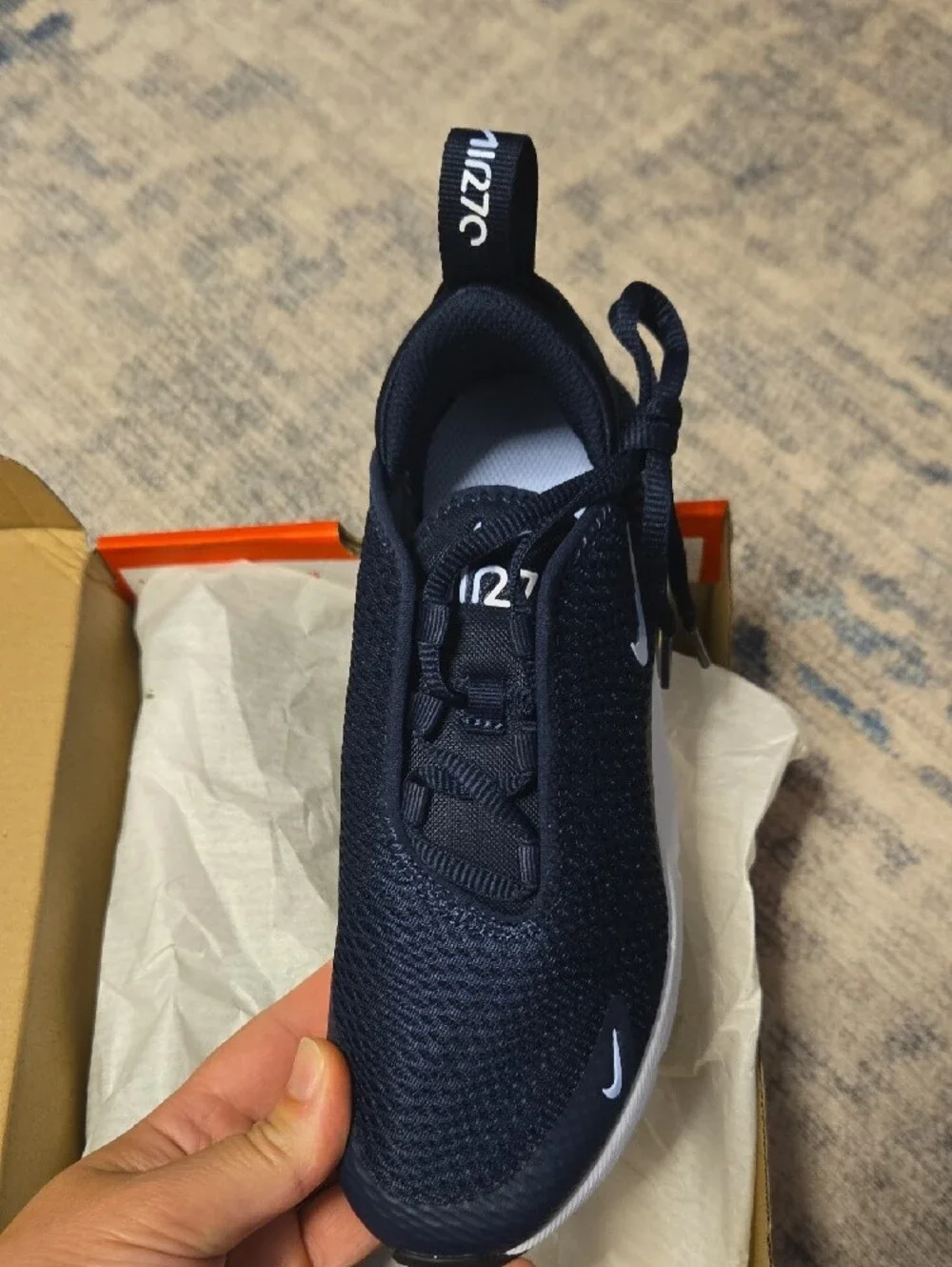 Nike Kids Air Max 270 Navy and White 2 Youth Sneakers